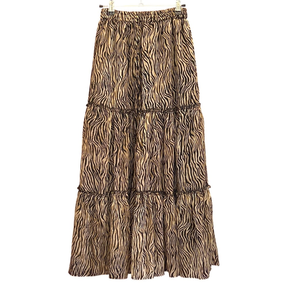 Vintage Molato Maxi Skirt Zebra Print Bohemian Tiered Rayon Boho Chic Safari